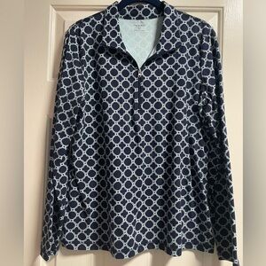 Talbots Navy Geometric Long Sleeve Shirt
